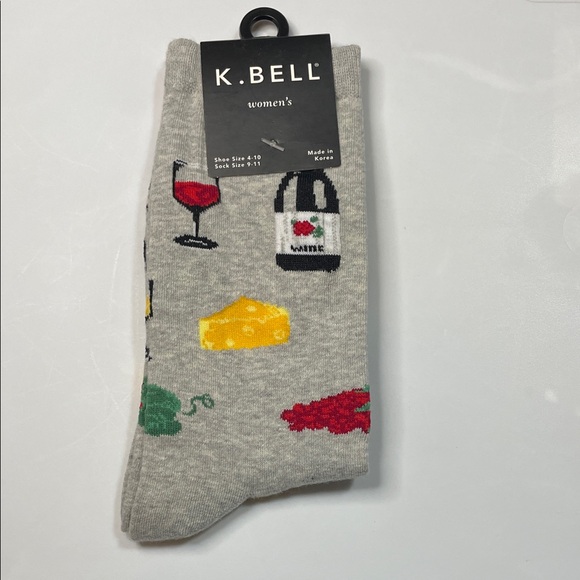 K. Bell Accessories - K. Bell Women's Fun Gray Wine and Cheese Socks